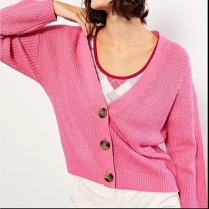 Ruby Moon Pink V-Neck Button Front Knit Cardigan